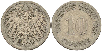 ГЕРМАНИЯ 10 ПФЕННИГОВ 1896 D KM 12, J. 13 медно-никель 4401-954