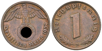 Германия 1 рейхспфенниг 1939 D KM 89, J. 361 бронза 3955-1127