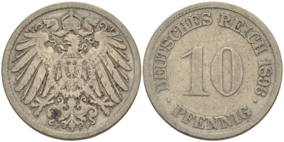 ГЕРМАНИЯ 10 ПФЕННИГОВ 1896 D KM 12, J. 13 медно-никель 4401-954