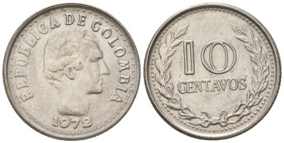 Колумбия 10 сентаво 1972 KM 253 сталь плакированная никелем 4611-857