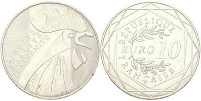 Франция 10 евро 2014 Петух KM 2110 серебро 4367-834
