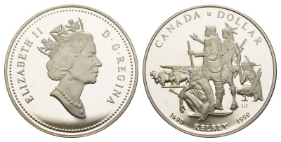 Канада 1 доллар 1990 300 лет путешествию Генри Келси KM 170 серебро PROOF 11-095-43