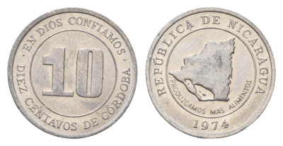Никарагуа 10 сентаво 1974 ФАО - Давайте производить больше еды KM 29 алюминий UNC 4160-259