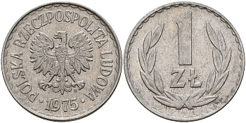 Польша 1 злотый 1975 MW KM 49.1 алюминий    4603-441