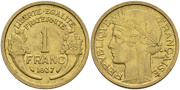 Франция 1 франк 1937 KM 885, Le Franc 219.2 алюминиевая бронза 4142-844