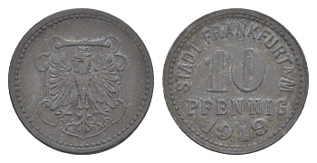 Франкфурт-на-Майне 10 пфеннигов 1919 Funck 136.2, Men05?7947.4, Men18 9918.4 цинк 4636-833
