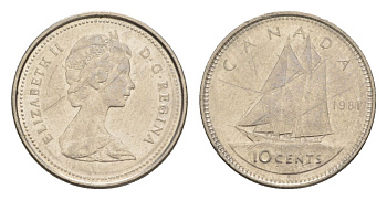 Канада 10 центов 1981 Елизавета II (1952-2022), парусник KM 77 никель 4630-831