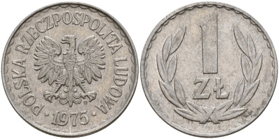 Польша 1 злотый 1975 MW KM 49.1 алюминий    4603-441