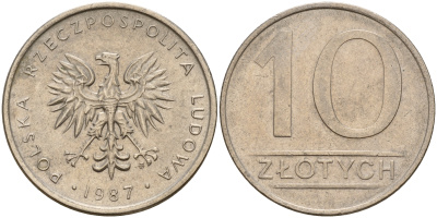 Польша 10 злотых 1987 MW KM 152.1, Parchimowicz 243d медно-никель 4161-1137