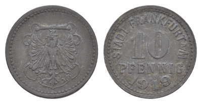 Франкфурт-на-Майне 10 пфеннигов 1919 Funck 136.2, Men05?7947.4, Men18 9918.4 цинк 4636-833