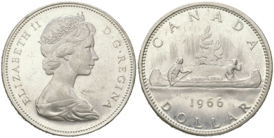 Канада 1 доллар 1966 KM 64.1 серебро UNC 00-00
