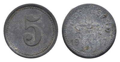 Альсфельд 5 пфеннигов 1917 Funck 10.1, Men05 286.1, Men18 411.1 цинк 4516-314