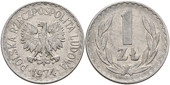 Польша 1 злотый 1974 MW KM 49.1 алюминий    4187-425