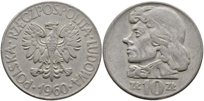 ПОЛЬША 10 ЗЛОТЫХ 1960 ТАДЕУШ КОСТЮШКО KM 50 медно-никель 441-444