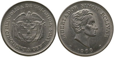 Колумбия 50 сентаво 1966 KM 217 медно-никель 4565-313