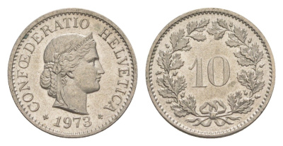 Швейцария 10 раппенов 1973 KM 27 медно-никель 4625-614