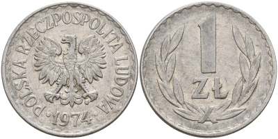 Польша 1 злотый 1974 MW KM 49.1 алюминий    4187-425