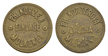 Чехословакия жетон на молоко - молочная фабрика первая половина XX века вес 2,7 гр, диаметр 21 мм латунь 603-323