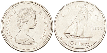 Канада 10 центов 1979 Елизавета II (1952-2022), парусник KM 77.2 никель 188-1033