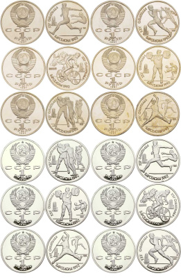 СССР набор из 12 монет по 1 рублю (комплект оригинальных и комплект копий) 1991 XXV летние Олимпийские игры в Барселоне 1992 года KM 289, 290, 291, 299, 300, 302 медно-никель  PROOF  1099-3-14-35