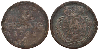 Саксония 1 пфенниг 1788 C KM 1000 (C 91) медь 413-5845