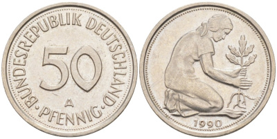 ФРГ 50 пфеннигов 1990 A J 384a, KM 109.2 медно-никель 63-358