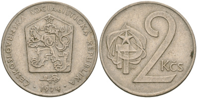 Чехословакия 2 кроны 1974 KM 75 медно-никель 08-956