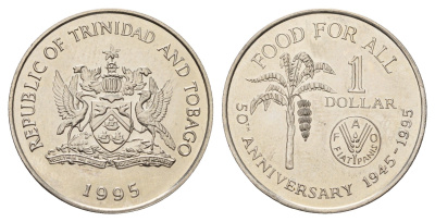 Тринидад и Тобаго 1 доллар 1995 50 лет продовольственной программе - ФАО KM 61 медно-никель UNC 4671-852