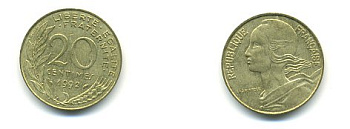 ФРАНЦИЯ 20 САНТИМОВ 1992 KM 930 медь алюминий никель 54-2133