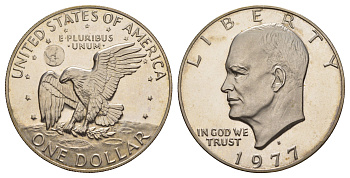 США 1 доллар 1977 S, Президент Эйзенхауэр, лунный орел KM 203 медь плакированная медно-никлем PROOF 413-2141