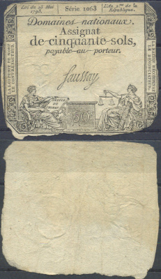 Франция 50 солей 1793 Pick A70 бумага 6285-27-3-2
