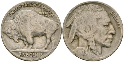 США 5 центов 1929 индеец, бизон KM 134 медно-никель 4523-1022