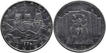 Сан-Марино 100 лир 1976 семья KM 57 нержавеющая сталь UNC 4593-1236