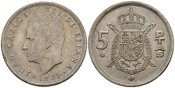 Испания 5 песет 1975 (76) Хуан Карлос I (1975-2014) KM 807 медно-никель 186-1135