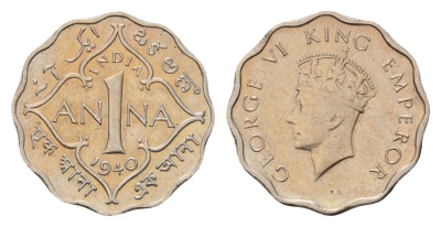 Британская Индия 1 анна 1940 KM 536 медно-никель 4189-567