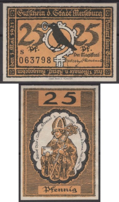 Мерзебург 25 пфеннигов 1921 DeNG 2 884.1-4/10 бумага UNC (пресс) 8612-9-2-1