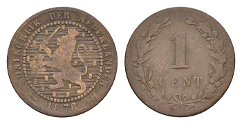 Нидерланды 1 цент 1878 Виллем III (1849-1890) KM 107 бронза 53-126