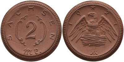 Саксония 2 марки 1921 J. N 56 фарфор 1094-2-74
