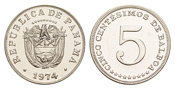 Панама 5 сентесимо 1974 тираж 19.000 экземпляров KM 23.2 медно-никель PROOF 1524-1134