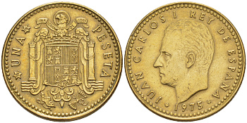 Испания 1 песета 1975 (78) Хуан Карлос I (1975-2014) KM 806 алюминиевая бронза 216-623