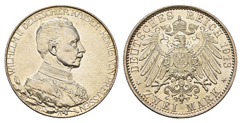 Пруссия 2 марки 1913 A, Вильгельм II (1888-1918), 25 лет правления (мундир) Weege 111, J. 111, KM 533 серебро UNC 00-807-20