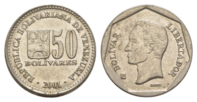 Венесуэла 50 боливаров 2001 Симон Боливар Y 82.1 сталь плакированная никелем 4592-936