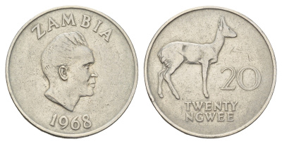 Замбия 20 нгве 1968 Кеннет Каунда, редунки KM 13 медно-никель 4678-1033
