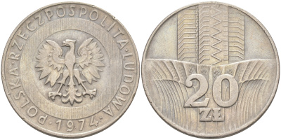 Польша 20 злотых 1974 монетный двор Кремница KM 67, Parchimowicz 245b медно-никель 4111-934