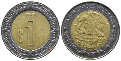 Мексика 1 песо 1996 Мо KM 603 биметалл 4385-452