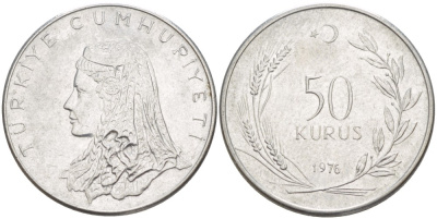 Турция 50 курушей 1976 Анатолийская невеста KM 899 нержавеющая сталь 57-245