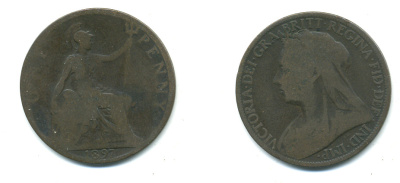 Великобритания 1 пенни 1897 Виктория (1837-1901) KM 790, Spink 3961 бронза 4383-542