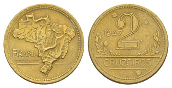 Бразилия 2 крузейро 1947 KM 559 алюминиевая бронза 4642-1216
