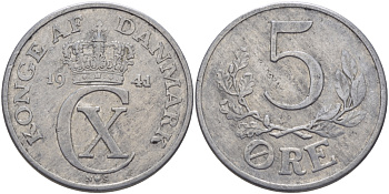 ДАНИЯ 5 ЭРЕ 1941 N ; S, КРИСТИАН X (1912-1947) KM 834 алюминий 97-1142