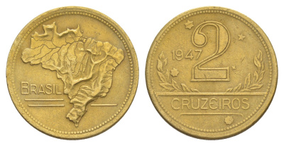 Бразилия 2 крузейро 1947 KM 559 алюминиевая бронза 4642-1216
